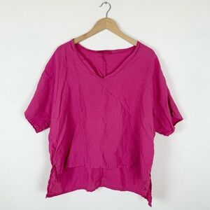 Cut Loose Magenta Pink V-Neck 100% Linen Top